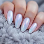Nail extension with gel polish and chrome art