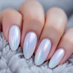 Nail extension with gel polish and chrome art