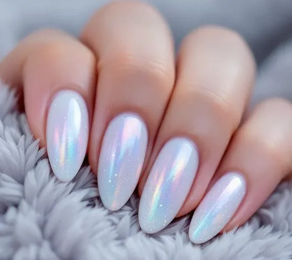 Nail extension with gel polish and chrome art