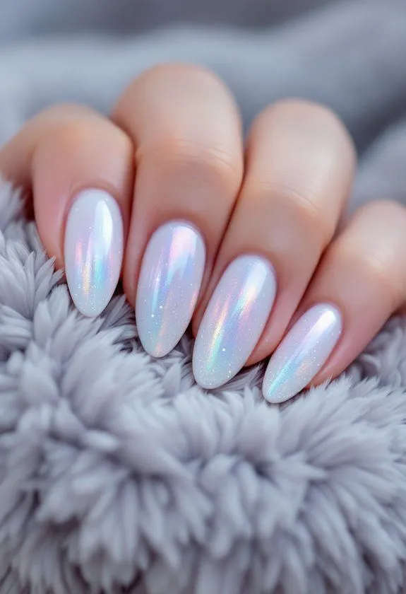 Nail extension with gel polish and chrome art